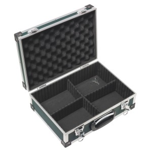 Valigetta universale LUX AKG 130 verde aperta con scomparti e telaio in alluminio.
