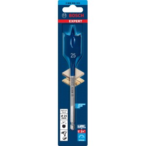 Punta per legno piatta Bosch Expert 25 mm con codolo esagonale per foratura rapida.