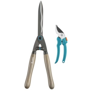 Set di cesoie da giardino e tagliasiepi per la potatura di siepi e piante.