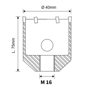 Disegno tecnico di una sega a tazza t.b.t. con dimensioni.