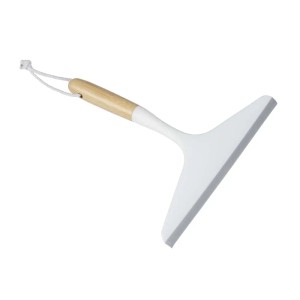 Tergivetro doccia bianco con manico in legno e cordino.