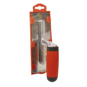 Cazzuola id in acciaio inox per spatolare e lisciare, con manico rosso.