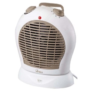 Termoventilatore Ardes bianco con maniglia e controllo rotativo.