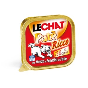 Paté t.b.t. per gatti in confezione color oro.