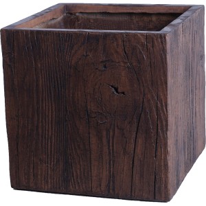Vaso da fiori quadrato (30x30 cm) marrone con struttura in legno in fibra di argilla.