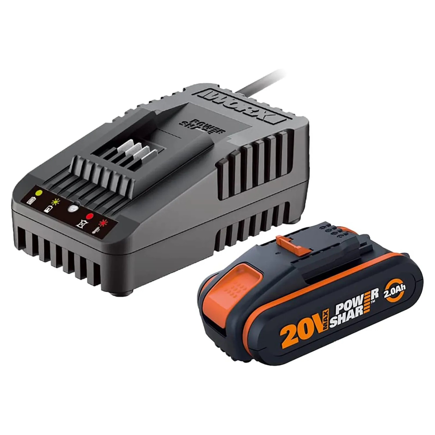 Batteria Worx 20V 2Ah con caricabatterie per utensili PowerShare.