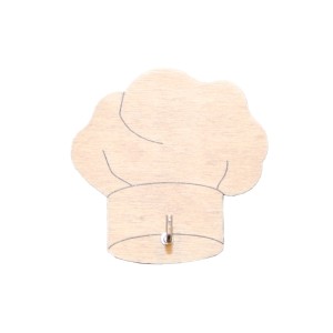 Appendiabiti in legno a forma di cappello da chef, ideale per cucina o sala da pranzo.