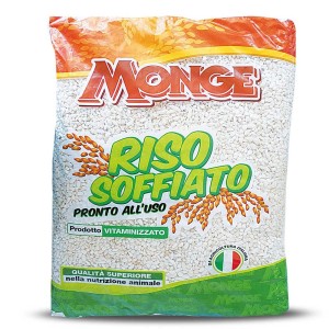 Monge cibo secco per cani, riso soffiato in sacchetto.