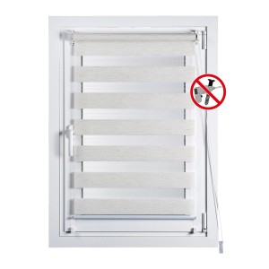 t.b.t. tenda a rullo in bianco/beige in una cornice di finestra, montata senza forare.