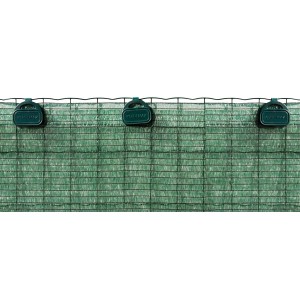 Vello da giardino verde con clip di fissaggio per un supporto extra.