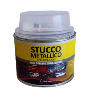 Barattolo di stucco metallico per riparare auto, camper, moto e barche.