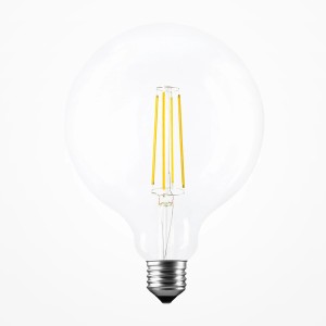 Lampadina LED E27 trasparente con design a globo. Ideale per illuminazione decorativa.