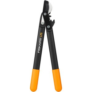 Cesoia per rami Fiskars L70 con manico nero e estremità arancioni.