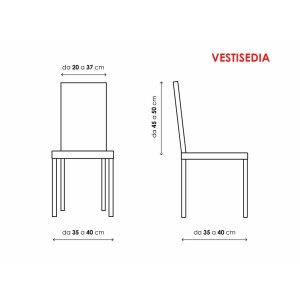 Schizzo di una sedia con dimensioni per cuscini e fodere.