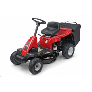 Trattorino tagliaerba Troy-Bilt Mini-Rider 60T-R con scarico posteriore e cesto di raccolta.