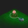 Illustrazione di un robot tagliaerba che naviga intorno a un'aiuola.