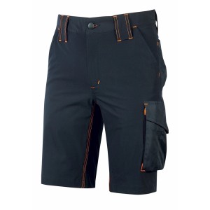 Pantaloncini da lavoro t.b.t. blu scuro con cuciture arancioni e tasca cargo.