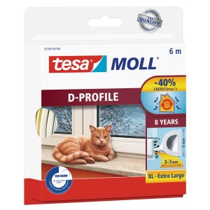 Confezione della guarnizione in gomma Tesamoll® profilo a D, 6m, bianca, per guarnizioni di porte e finestre.