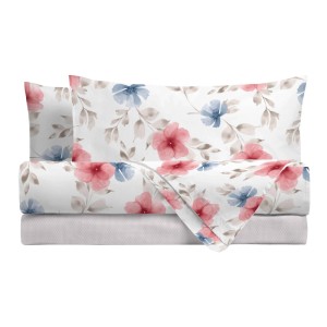 Completo letto matrimoniale stampato floreale beige