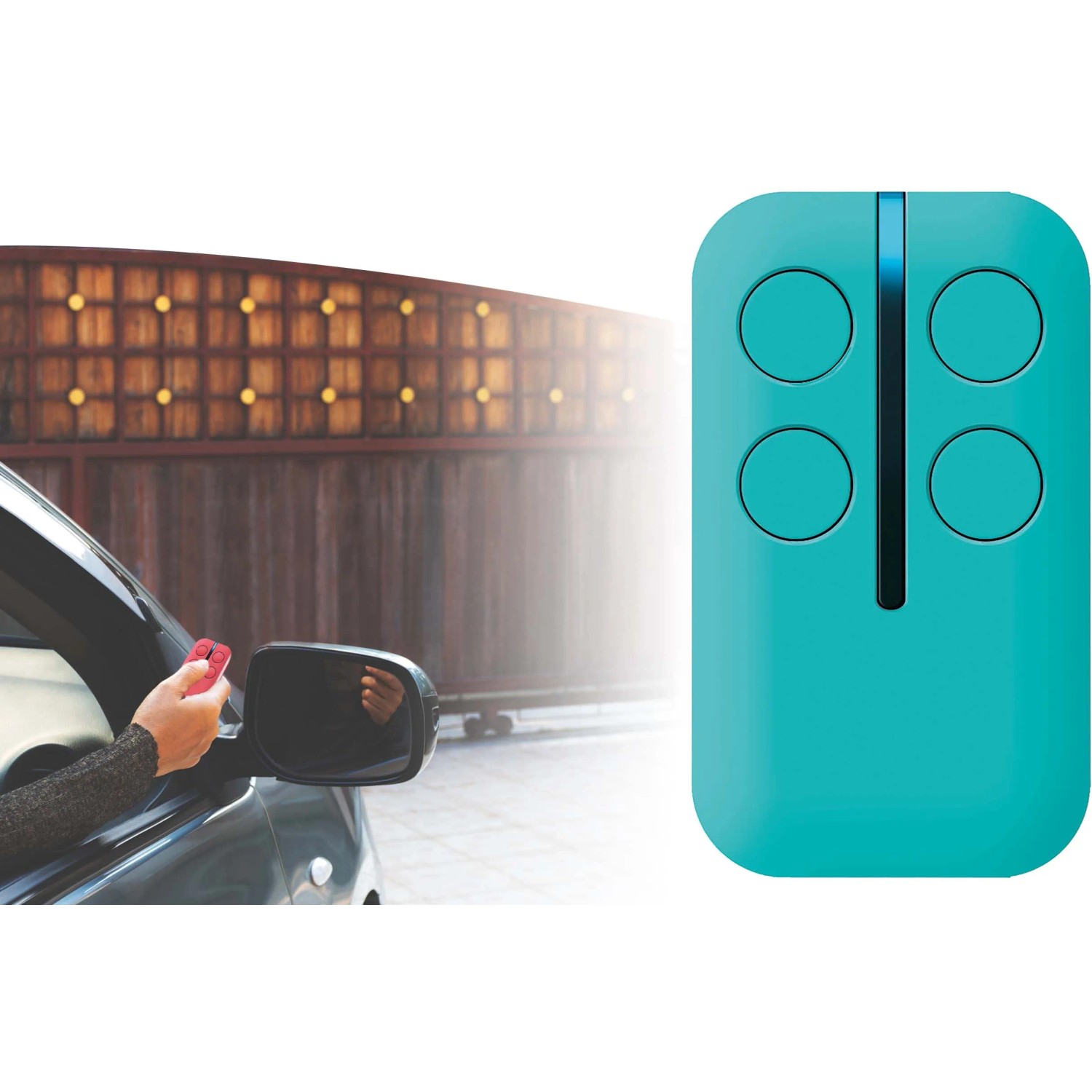 Telecomando turchese per apriporta garage, 4 pulsanti.