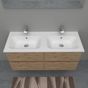 Mobile lavabo t.b.t. con due lavabi e mobiletto effetto legno.