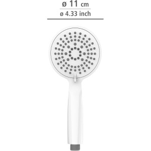 Soffione doccia Wenko Young bianco con 5 getti. Doccetta in plastica (ABS), diametro 11 cm.