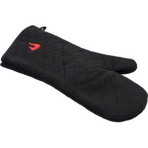 Guanto da barbecue Char-Broil nero in tessuto con logo rosso. Utensile per grigliare in sicurezza.