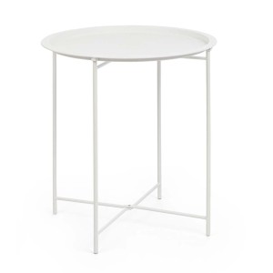 Tavolino da giardino t.b.t. rotondo bianco in metallo con struttura filigranata.