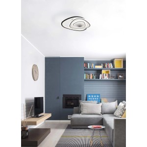 Plafoniera LED moderna t.b.t. con design curvo per spazi abitativi.