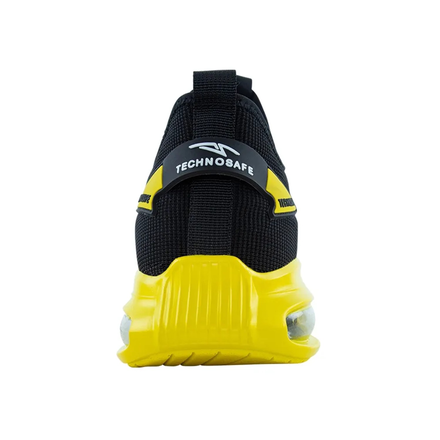Scarpa da lavoro nera t.b.t. con suola gialla e scritta TECHNO SAFE.