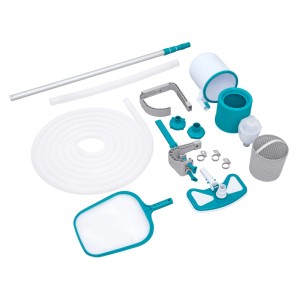 Set pulizia piscina Bestway AquaClean Deluxe con asta telescopica, tubo, retino e spazzola per piscine fino a 610 cm.