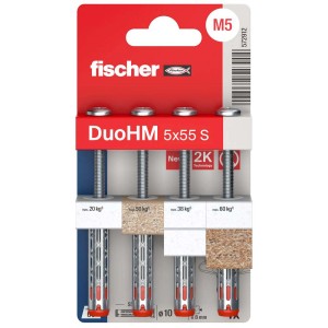 Tasselli Fischer DuoHM 5x55 S, adatti a diversi materiali e carichi.