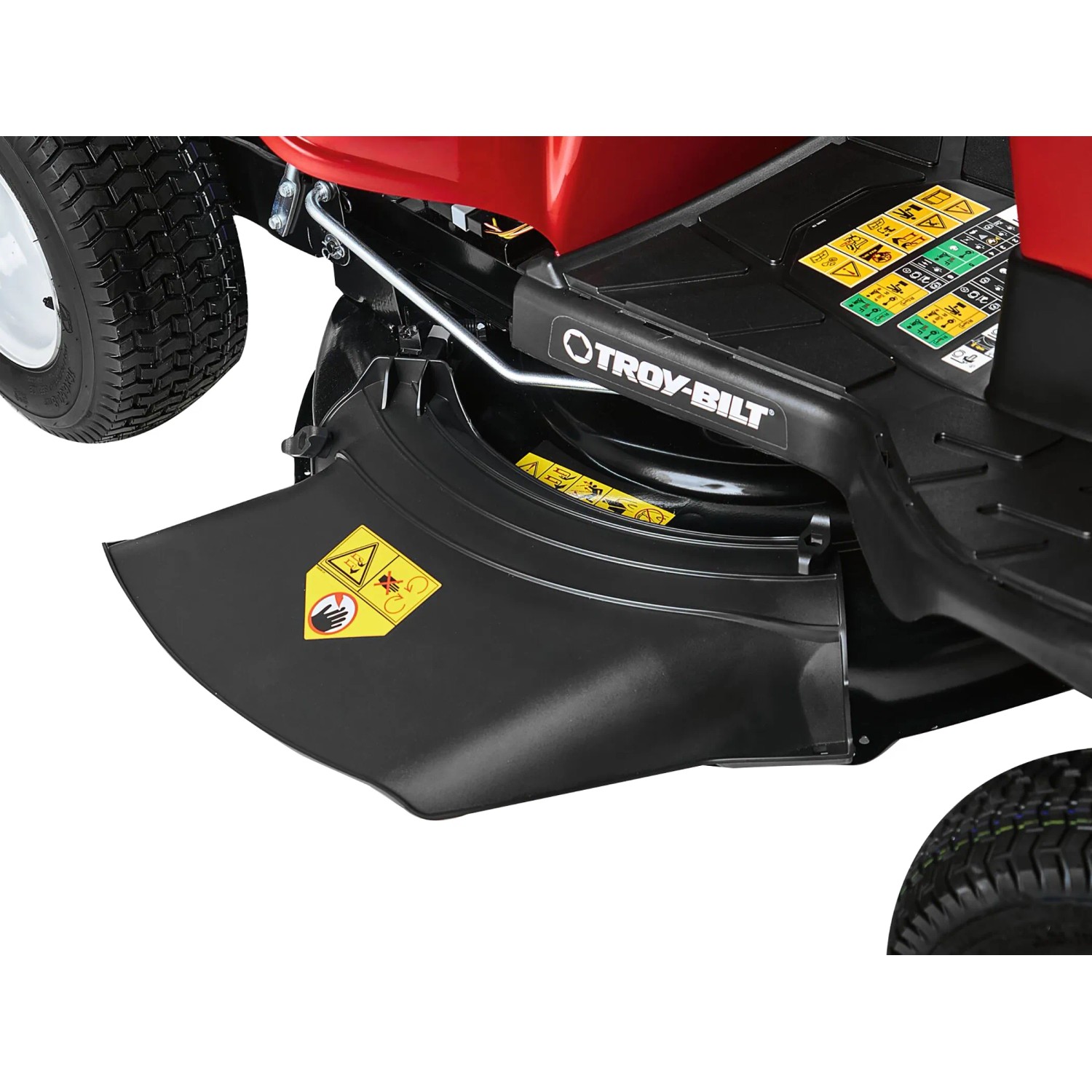 Dettaglio: Tosaerba trattorino Troy-Bilt Mini-Rider 76T-S con scarico laterale.