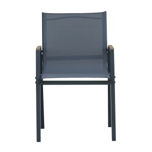Sedia da giardino t.b.t. in metallo grigio e tessuto.