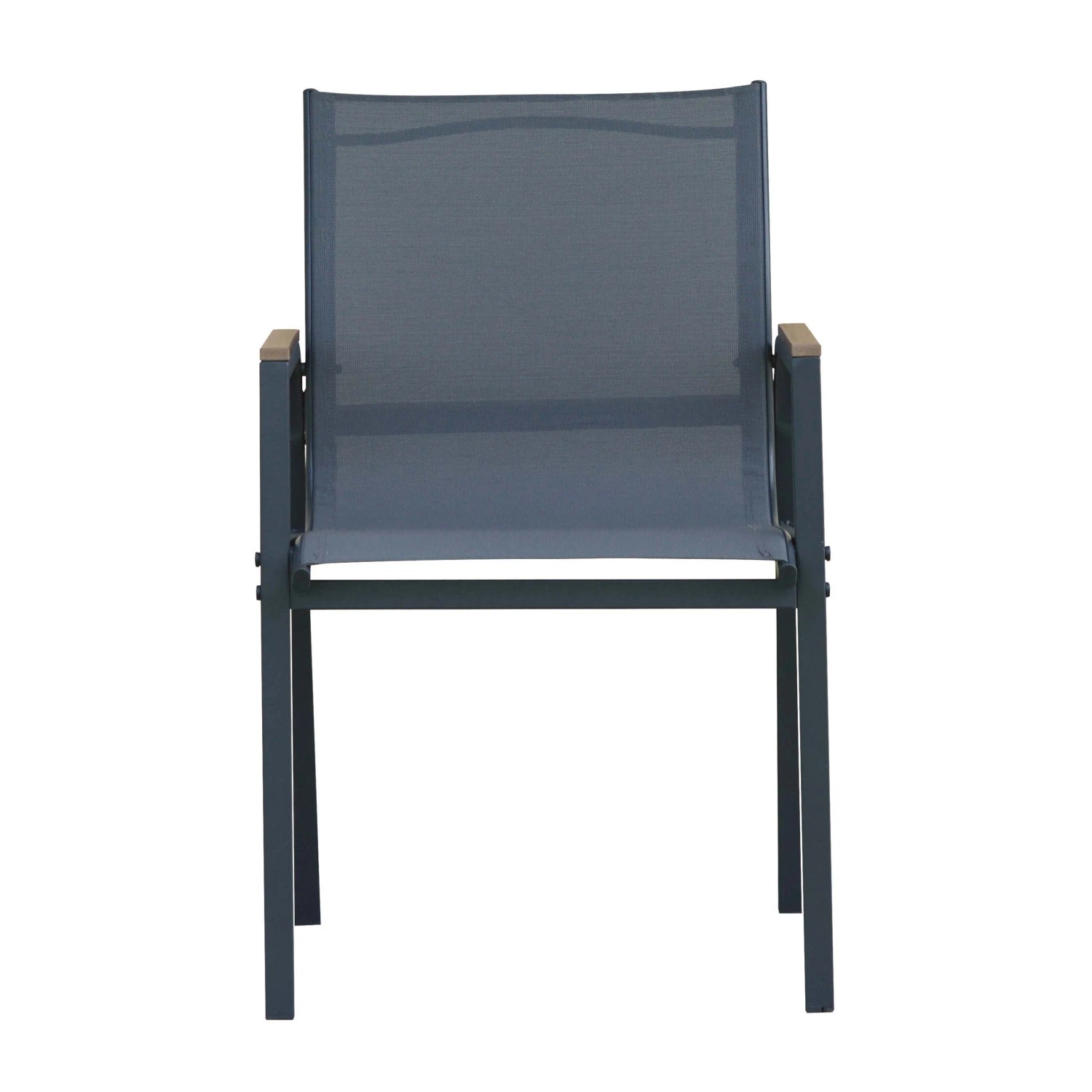 Sedia da giardino t.b.t. in metallo grigio e tessuto.
