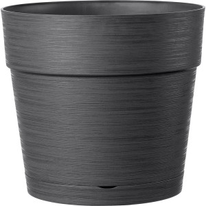 Vaso per piante t.b.t. grigio con texture orizzontale per interni ed esterni.