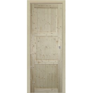 Porta per interni t.b.t. in legno chiaro con tre pannelli e maniglia argentata.