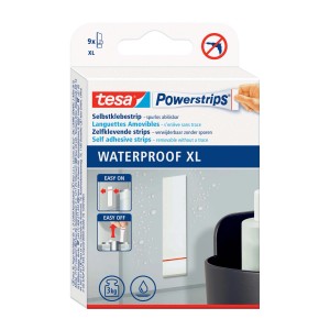 Tesa Powerstrips Waterproof XL, 9 pezzi, autoadesivi e rimovibili senza tracce.