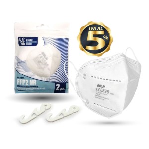 t.b.t. Mascherina FFP2, confezione da 2 con ganci per elastici. Maschera protettiva per uso quotidiano.
