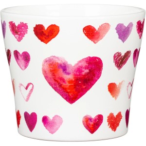 Vaso per piante Scheurich Heartbeat, Ø 15cm, con cuori rossi e rosa.
