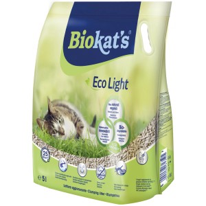 Biokats Eco Light lettiera agglomerante, sacco da 5l, fibre vegetali naturali, eco-friendly.
