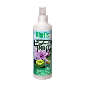 Flortis integratore fogliare per orchidee in flacone spray bianco. Fortificante per piante.