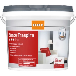 Secchio di pittura per interni bianca "Bianco Traspira" OBI, traspirante, alta copertura.