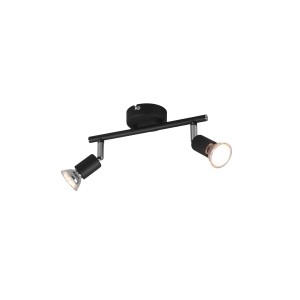 Faretto nero t.b.t. con due luci per montaggio a soffitto.