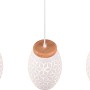 Lampada a sospensione Reality Bidar bianca a tre luci con dettagli in legno per luce accogliente.