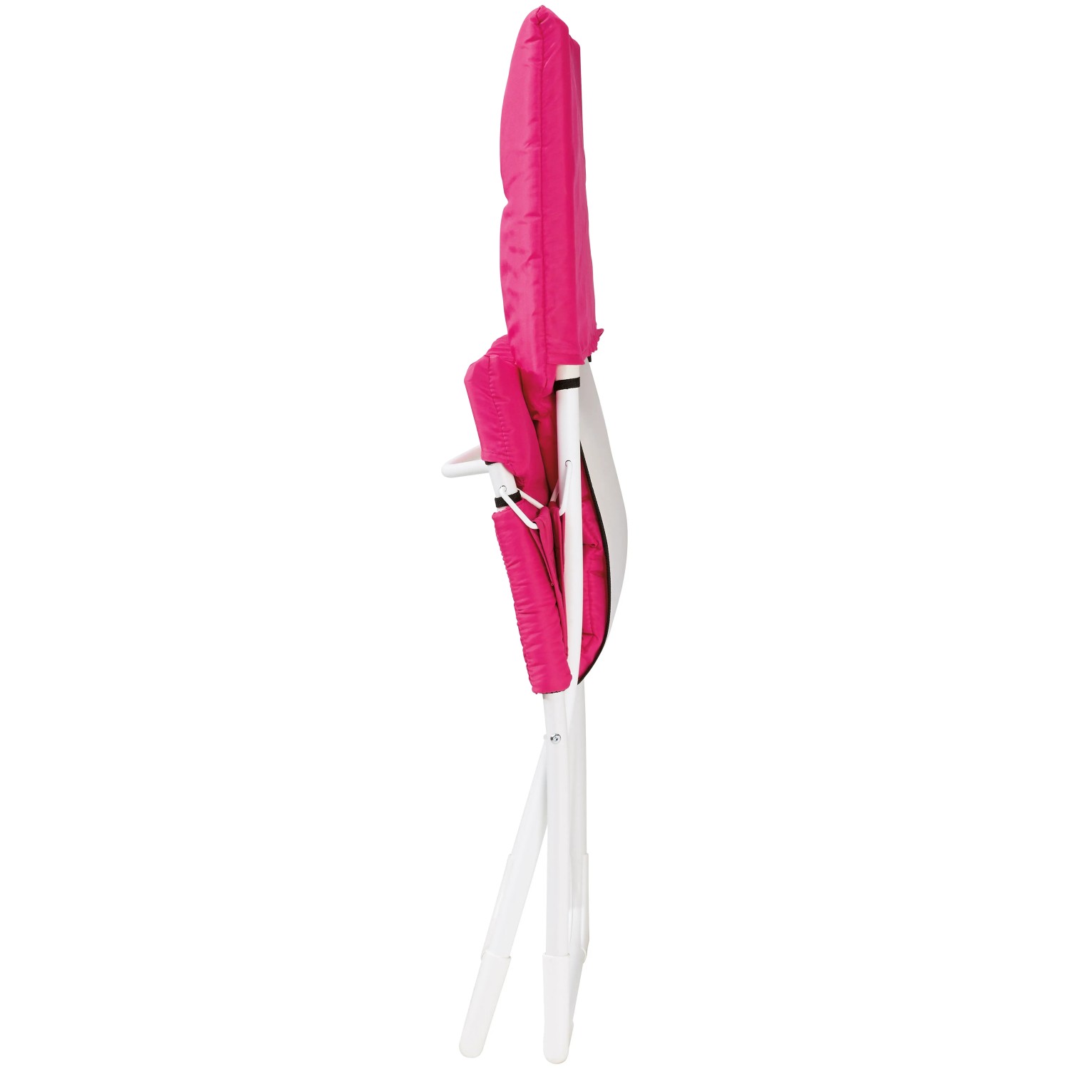 Sedia da spiaggia OBI Beverly Pink piegata con struttura bianca.
