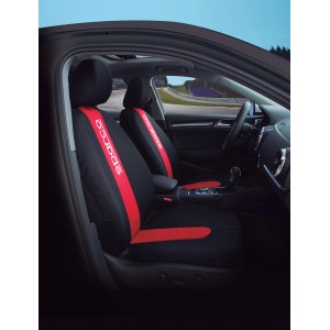 Coprisedili auto neri con striscia rossa di t.b.t. per interni.