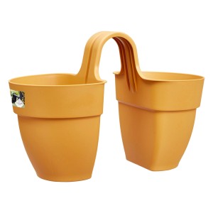 Elho Vibia Campana Flower Twin vaso da ringhiera in giallo miele per ringhiere fino a 6 cm di larghezza.