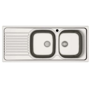 Lavello in acciaio inox t.b.t. con due vasche e gocciolatoio.