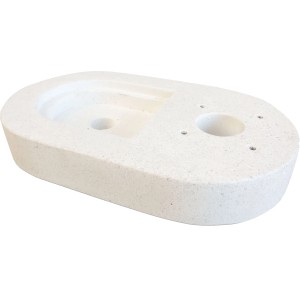 Base ovale per fontana da giardino, bianca, con vasca e incavi.